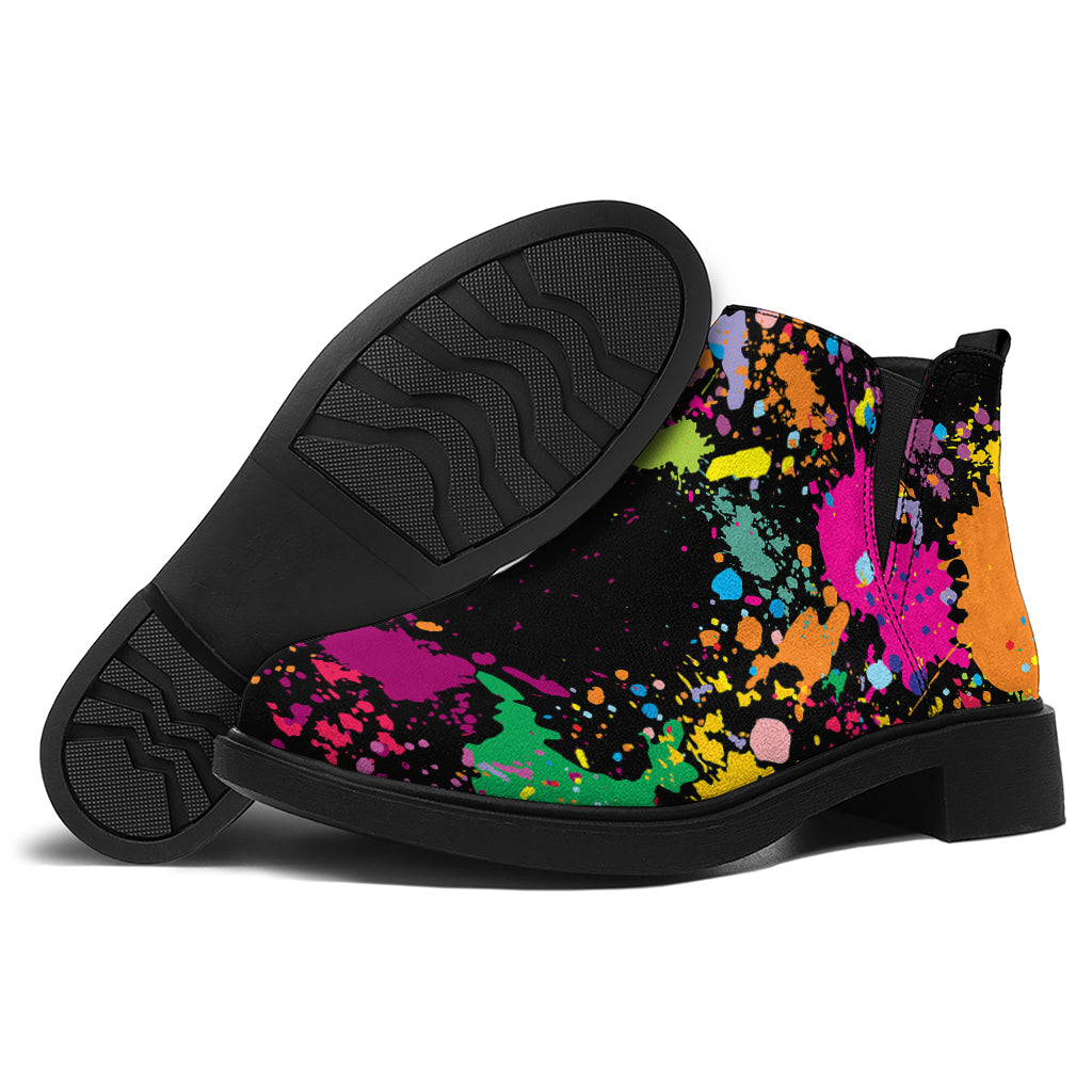 Colorful Splash Yin Yang Print Flat Ankle Boots