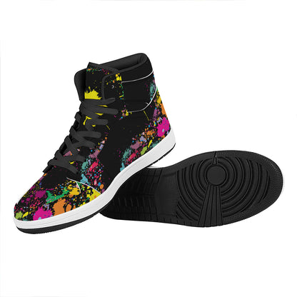Colorful Splash Yin Yang Print High Top Leather Sneakers