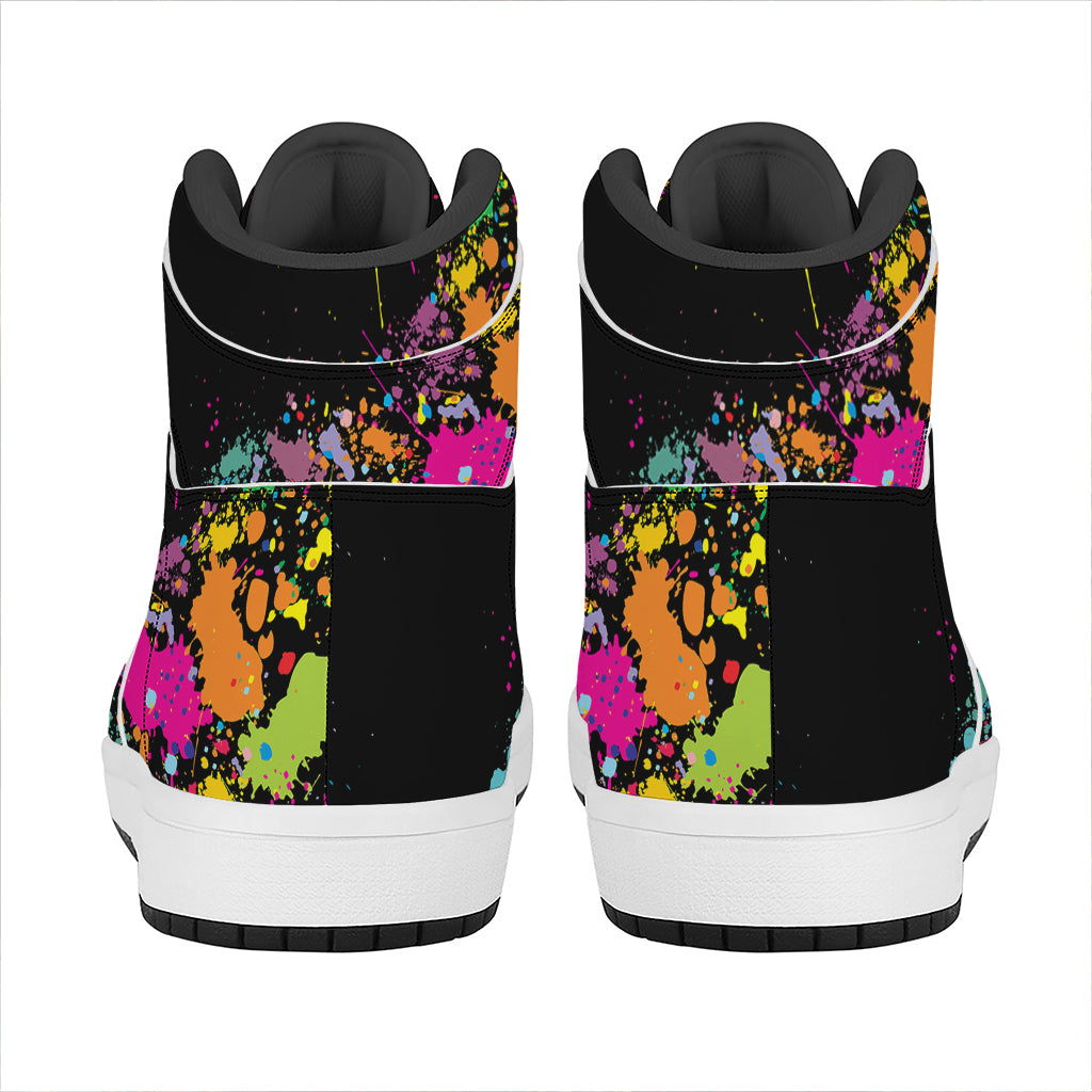 Colorful Splash Yin Yang Print High Top Leather Sneakers