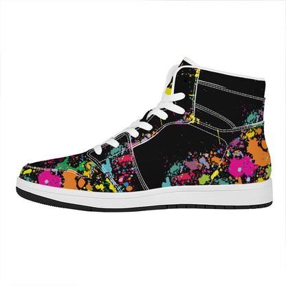 Colorful Splash Yin Yang Print High Top Leather Sneakers