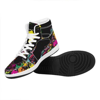 Colorful Splash Yin Yang Print High Top Leather Sneakers