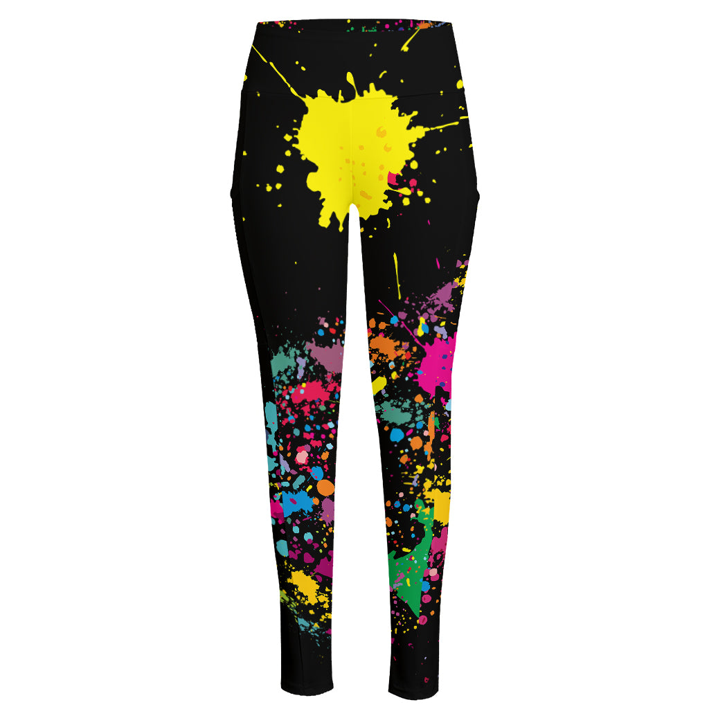 Colorful Splash Yin Yang Print High-Waisted Pocket Leggings