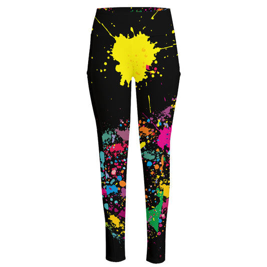 Colorful Splash Yin Yang Print High-Waisted Pocket Leggings