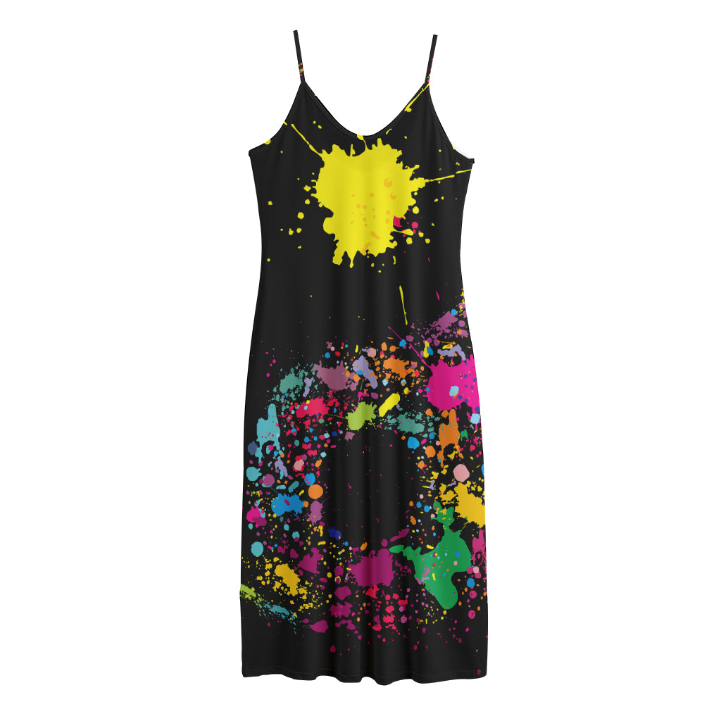 Colorful Splash Yin Yang Print Jersey Midi Cami Dress