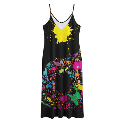 Colorful Splash Yin Yang Print Jersey Midi Cami Dress