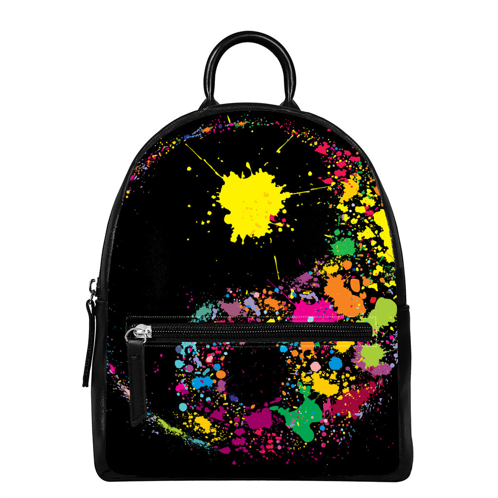Colorful Splash Yin Yang Print Leather Backpack