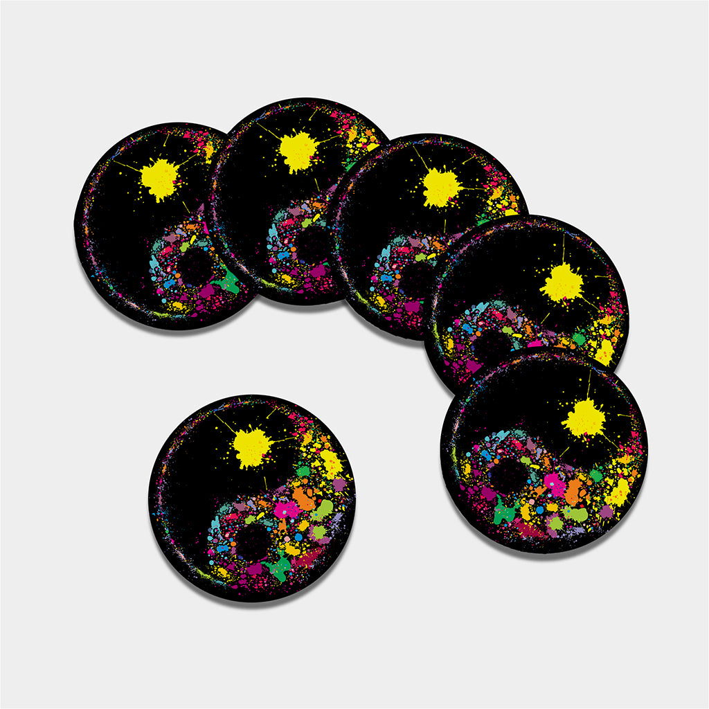 Colorful Splash Yin Yang Print Leather Coaster Set