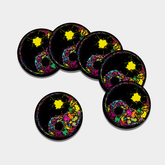Colorful Splash Yin Yang Print Leather Coaster Set