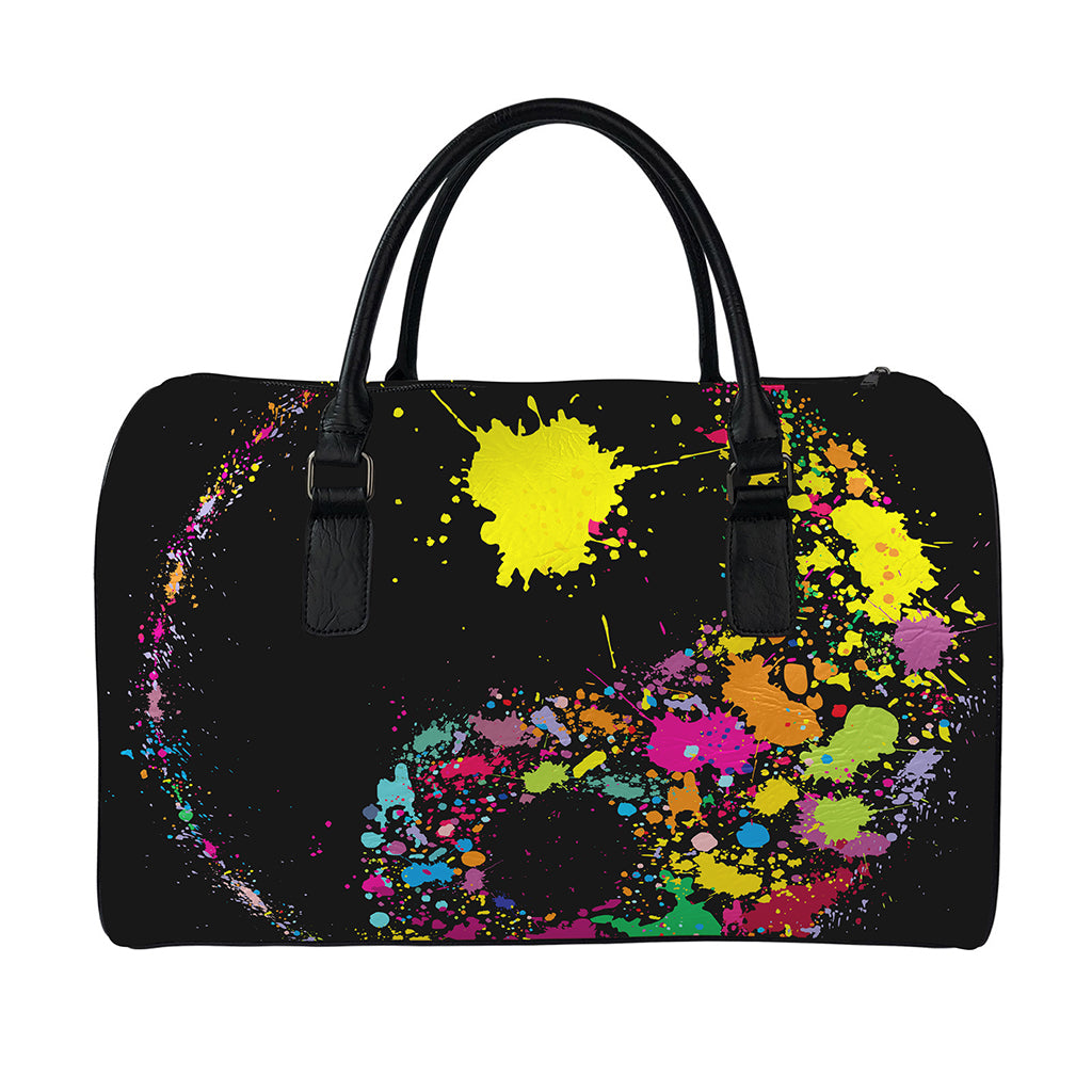 Colorful Splash Yin Yang Print Leather Duffle Bag