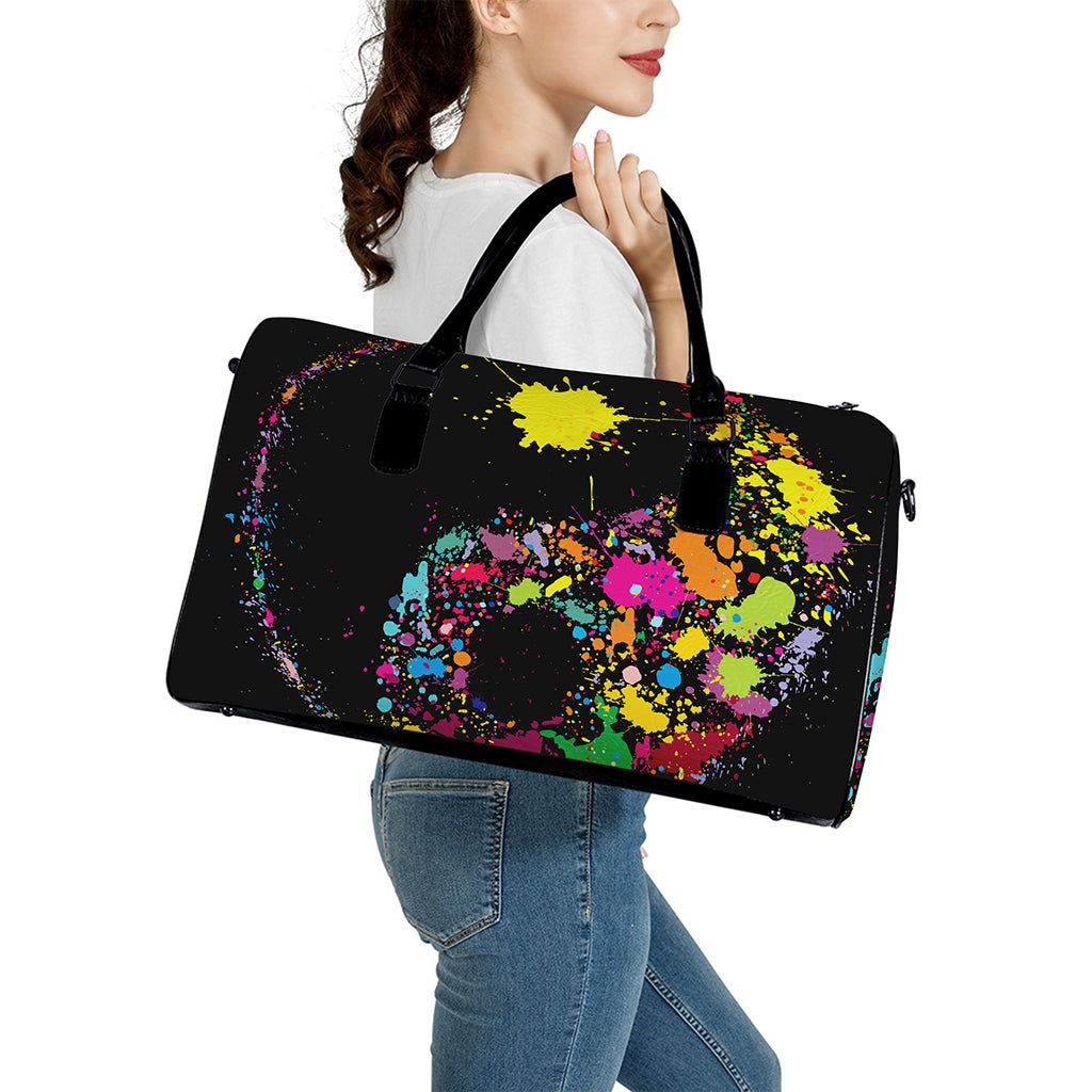 Colorful Splash Yin Yang Print Leather Duffle Bag