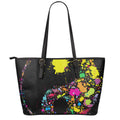 Colorful Splash Yin Yang Print Leather Tote Bag With Zipper