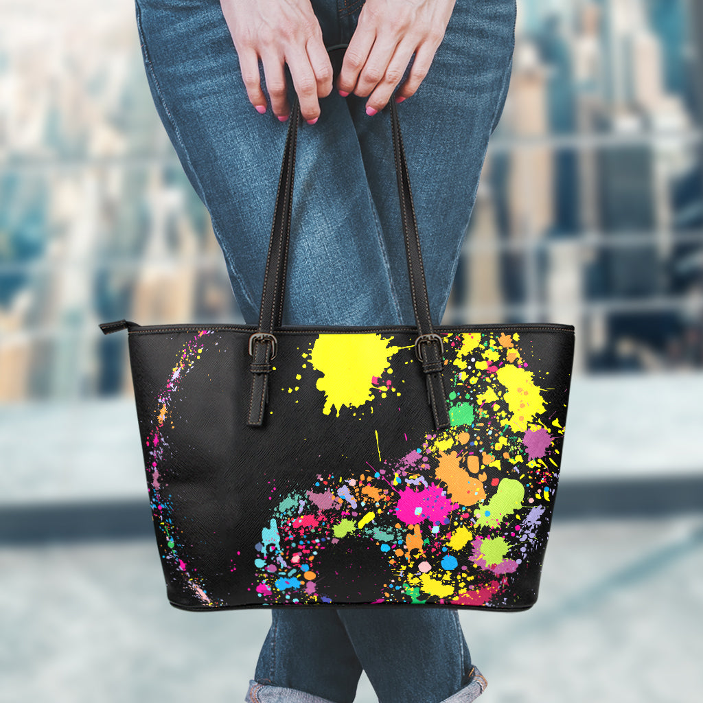 Colorful Splash Yin Yang Print Leather Tote Bag