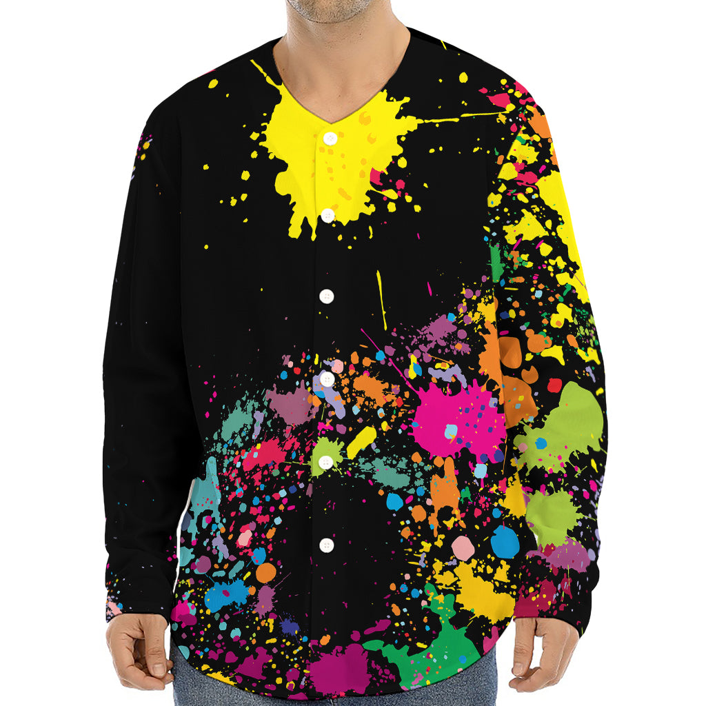 Colorful Splash Yin Yang Print Long Sleeve Baseball Jersey