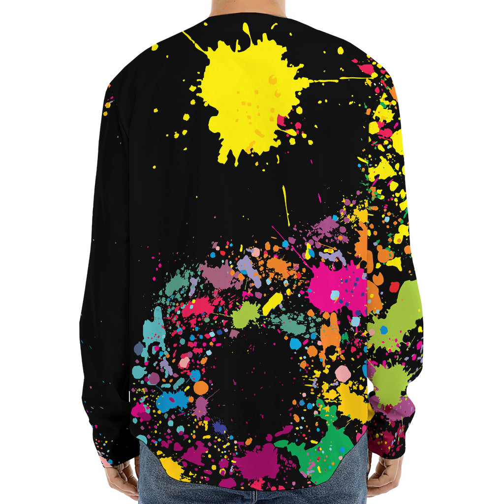 Colorful Splash Yin Yang Print Long Sleeve Baseball Jersey