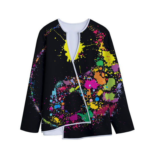 Colorful Splash Yin Yang Print Long Sleeve Short Coat