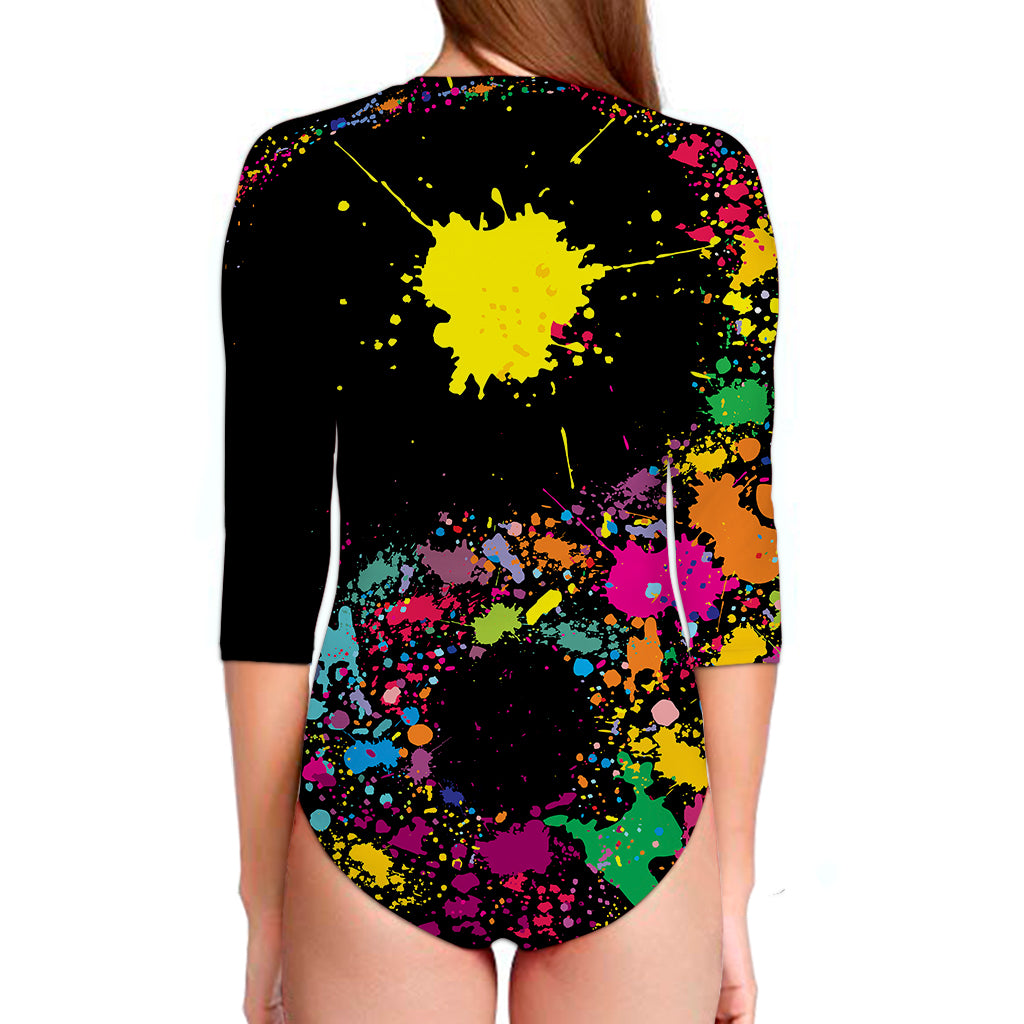 Colorful Splash Yin Yang Print Long Sleeve Swimsuit