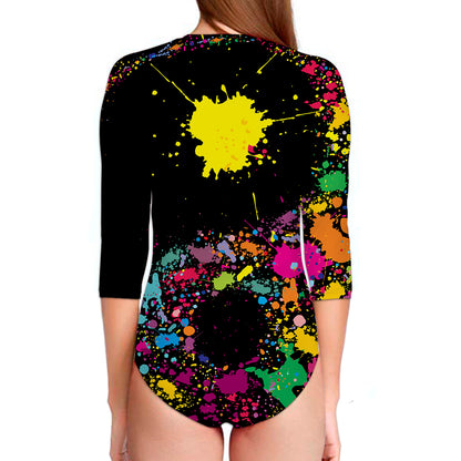 Colorful Splash Yin Yang Print Long Sleeve Swimsuit