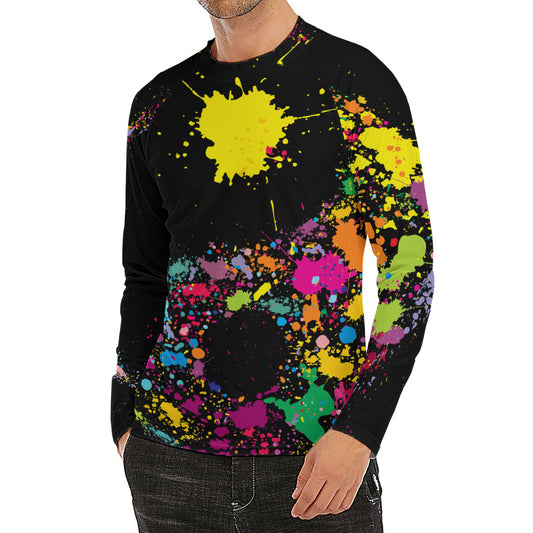 Colorful Splash Yin Yang Print Men's Long Sleeve Rash Guard