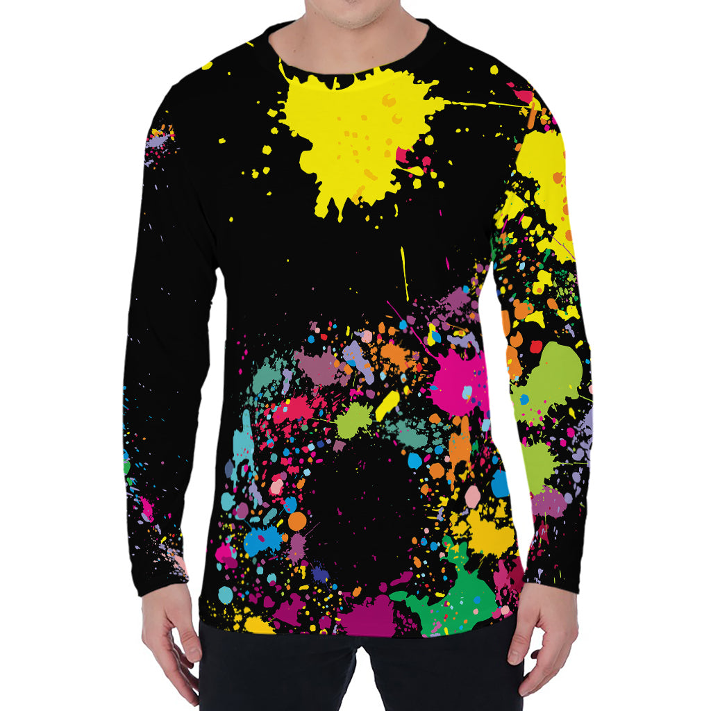 Colorful Splash Yin Yang Print Men's Long Sleeve T-Shirt