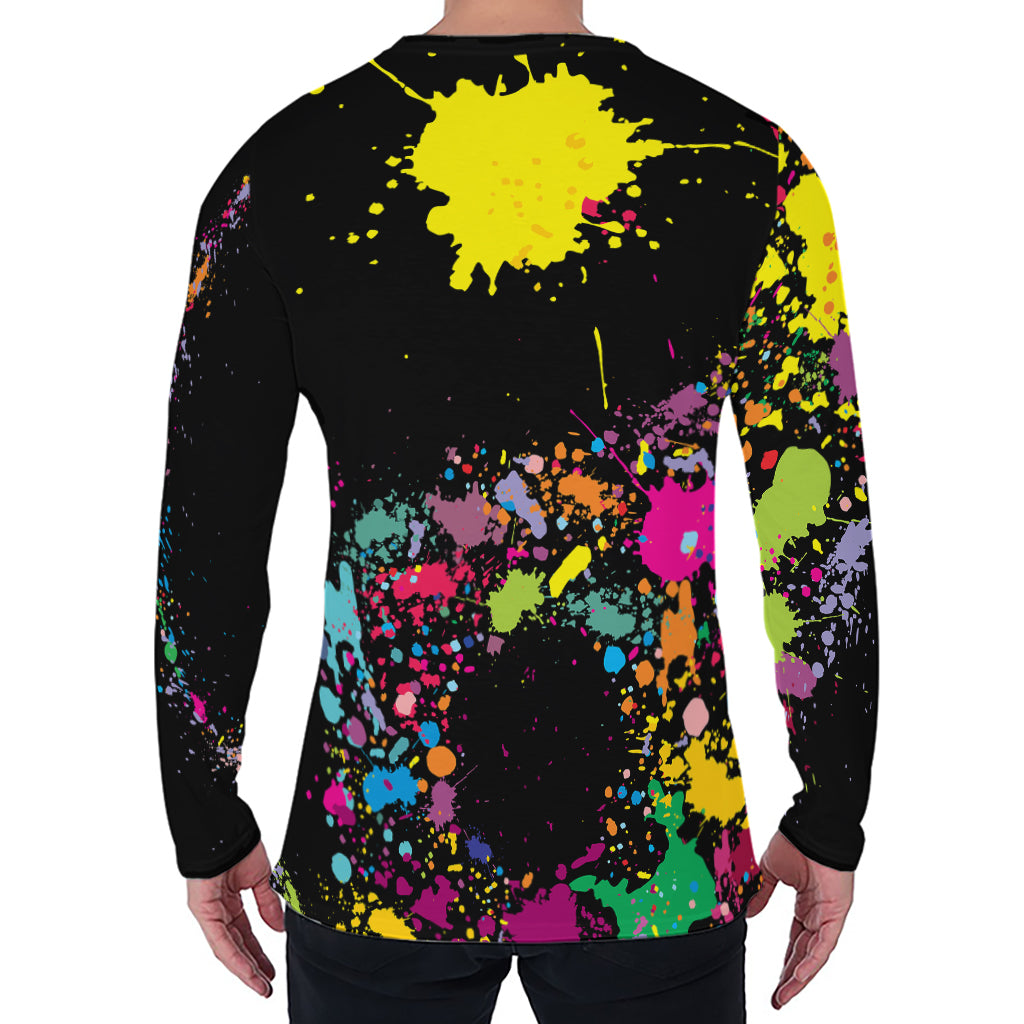 Colorful Splash Yin Yang Print Men's Long Sleeve T-Shirt