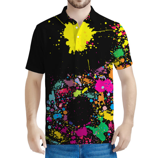 Colorful Splash Yin Yang Print Men's Polo Shirt
