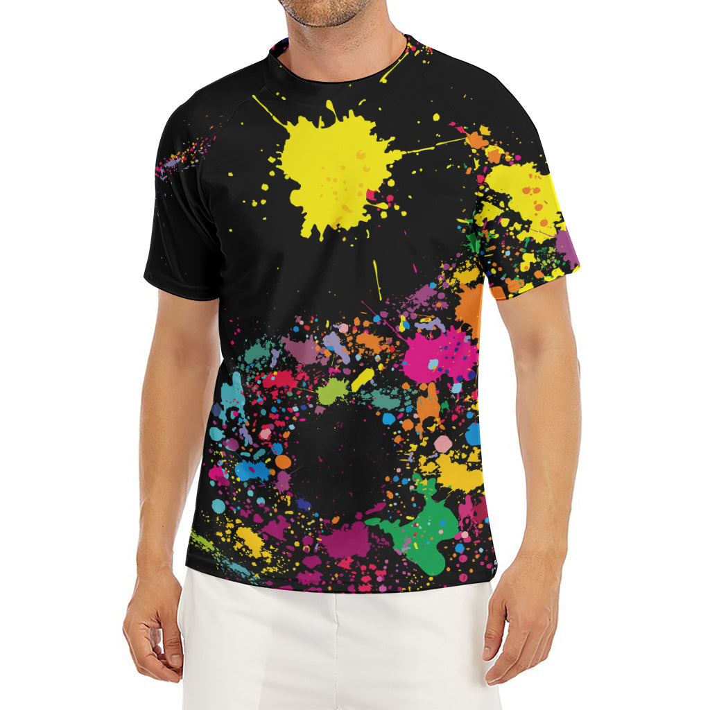 Colorful Splash Yin Yang Print Men's Short Sleeve Rash Guard