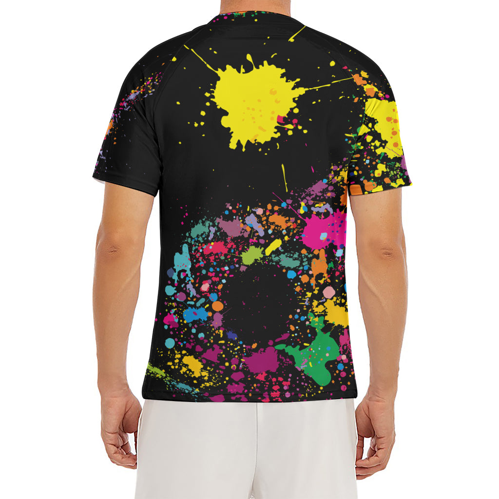 Colorful Splash Yin Yang Print Men's Short Sleeve Rash Guard