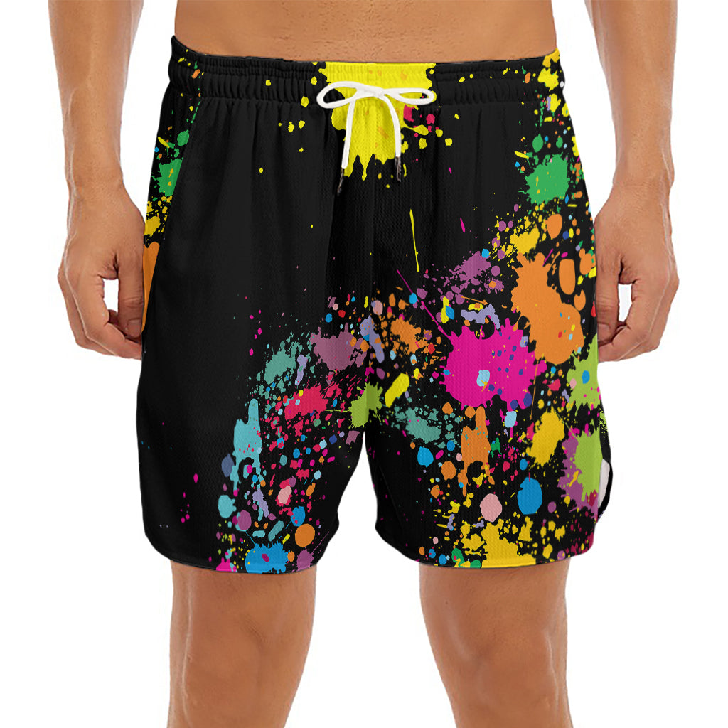 Colorful Splash Yin Yang Print Men's Split Running Shorts