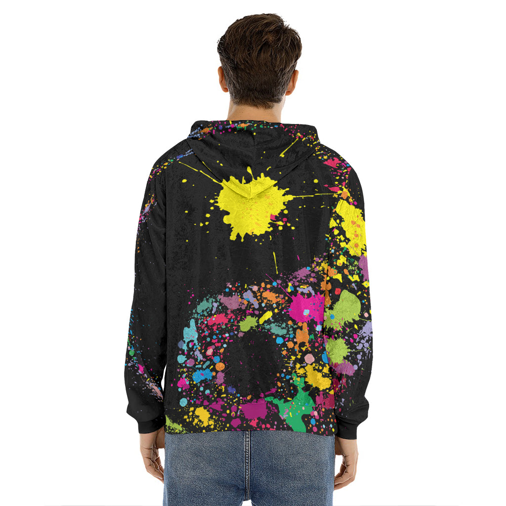 Colorful Splash Yin Yang Print Men's Velvet Pullover Hoodie