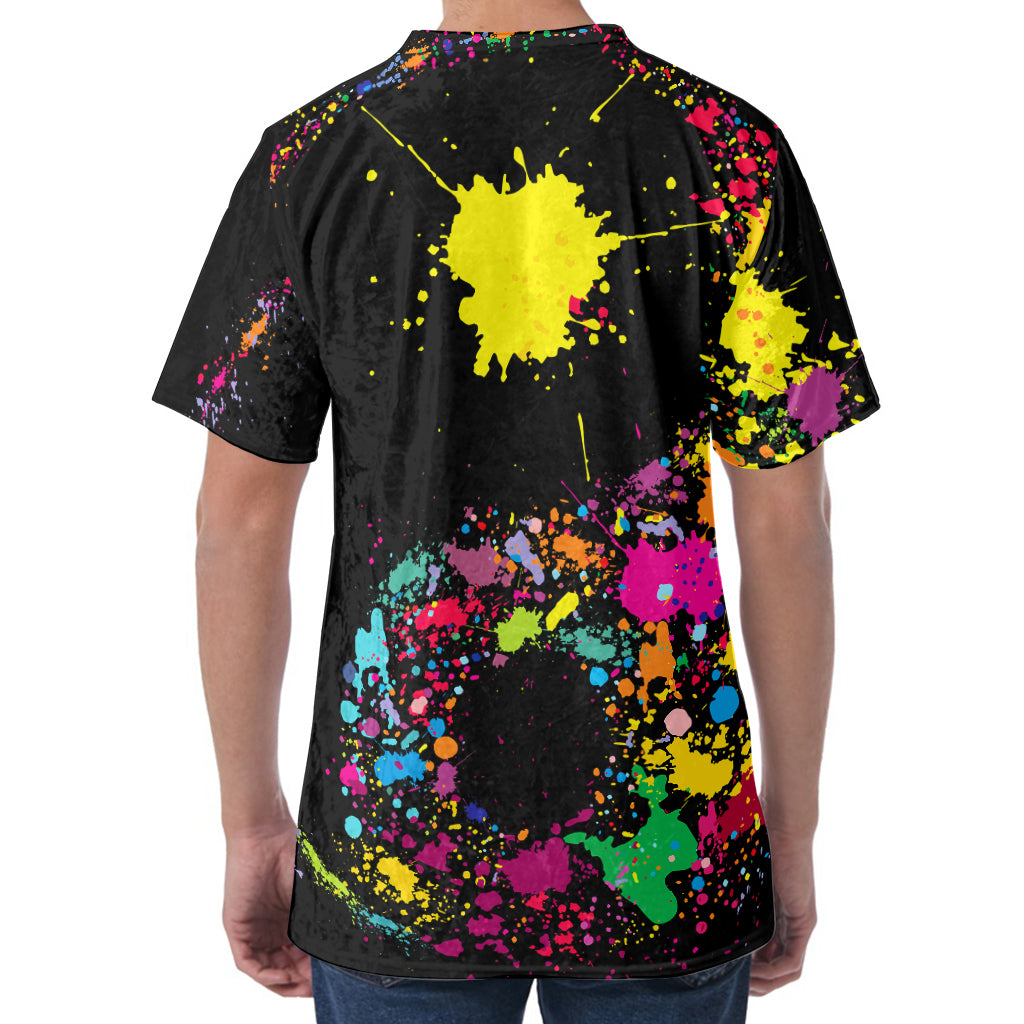 Colorful Splash Yin Yang Print Men's Velvet T-Shirt