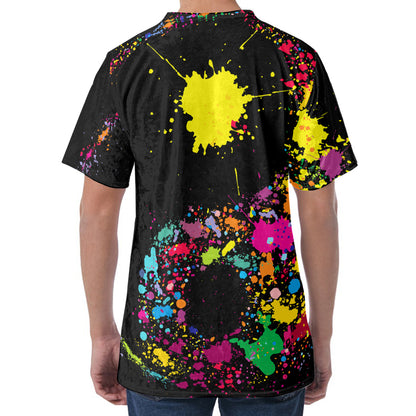 Colorful Splash Yin Yang Print Men's Velvet T-Shirt