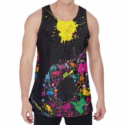 Colorful Splash Yin Yang Print Men's Velvet Tank Top