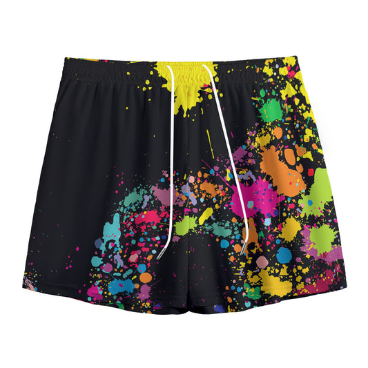 Colorful Splash Yin Yang Print Mesh Shorts