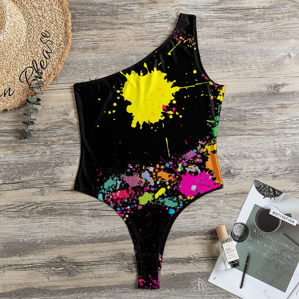Colorful Splash Yin Yang Print One Shoulder Bodysuit