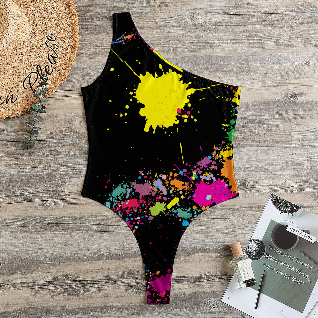 Colorful Splash Yin Yang Print One Shoulder Bodysuit