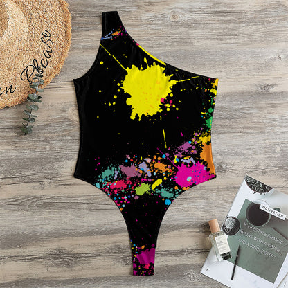 Colorful Splash Yin Yang Print One Shoulder Bodysuit