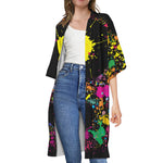 Colorful Splash Yin Yang Print Open Front Beach Cover Up