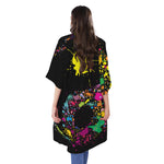 Colorful Splash Yin Yang Print Open Front Beach Cover Up