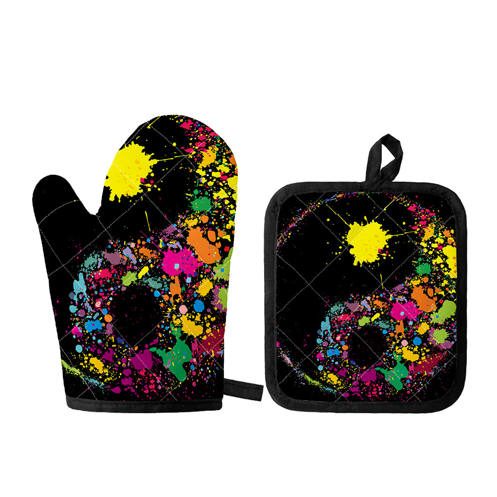 Colorful Splash Yin Yang Print Oven Mitt And Pot Holder Set