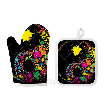 Colorful Splash Yin Yang Print Oven Mitt And Pot Holder Set
