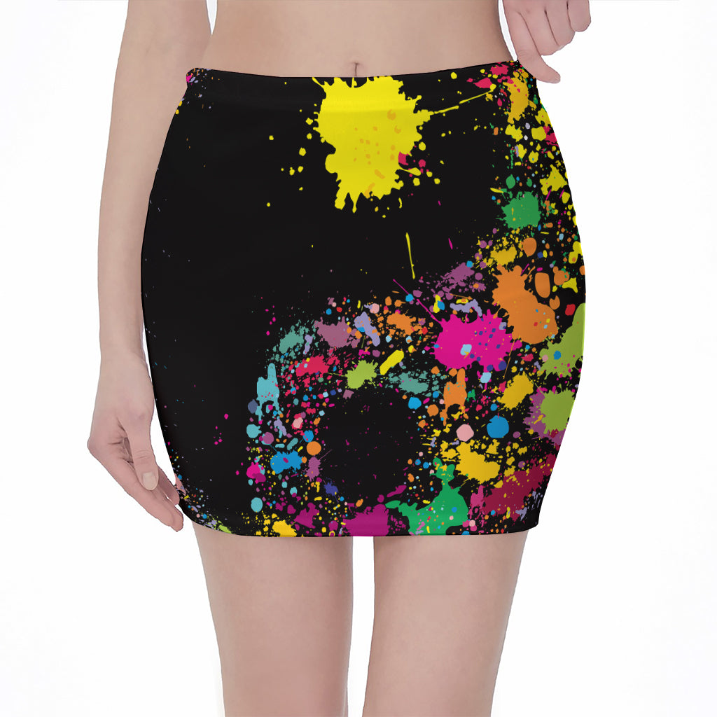 Colorful Splash Yin Yang Print Pencil Mini Skirt