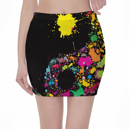 Colorful Splash Yin Yang Print Pencil Mini Skirt