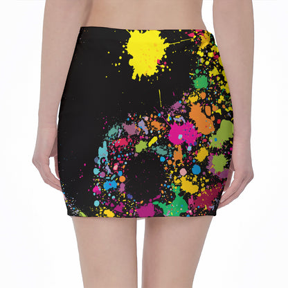 Colorful Splash Yin Yang Print Pencil Mini Skirt