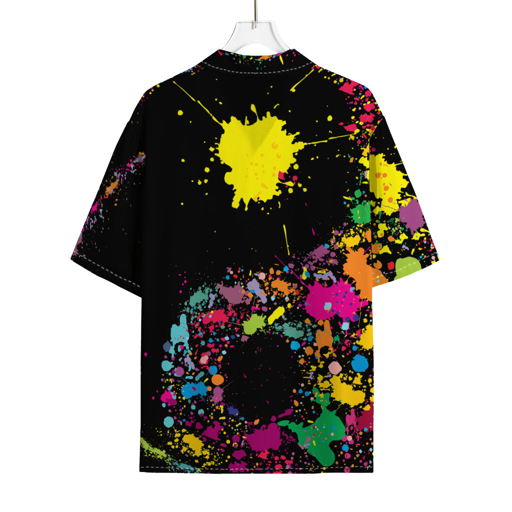 Colorful Splash Yin Yang Print Rayon Hawaiian Shirt