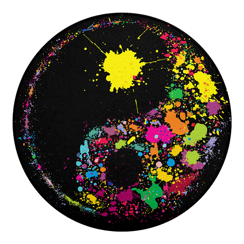 Colorful Splash Yin Yang Print Round Blanket