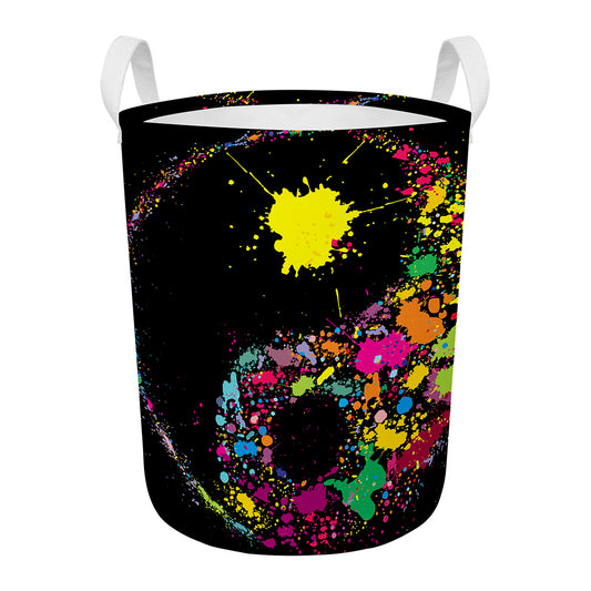 Colorful Splash Yin Yang Print Round Laundry Basket