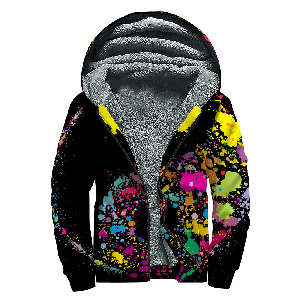 Colorful Splash Yin Yang Print Sherpa Lined Zip Up Hoodie