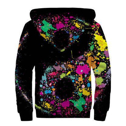 Colorful Splash Yin Yang Print Sherpa Lined Zip Up Hoodie