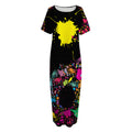 Colorful Splash Yin Yang Print Short Sleeve Long Nightdress