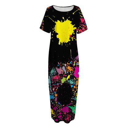 Colorful Splash Yin Yang Print Short Sleeve Long Nightdress